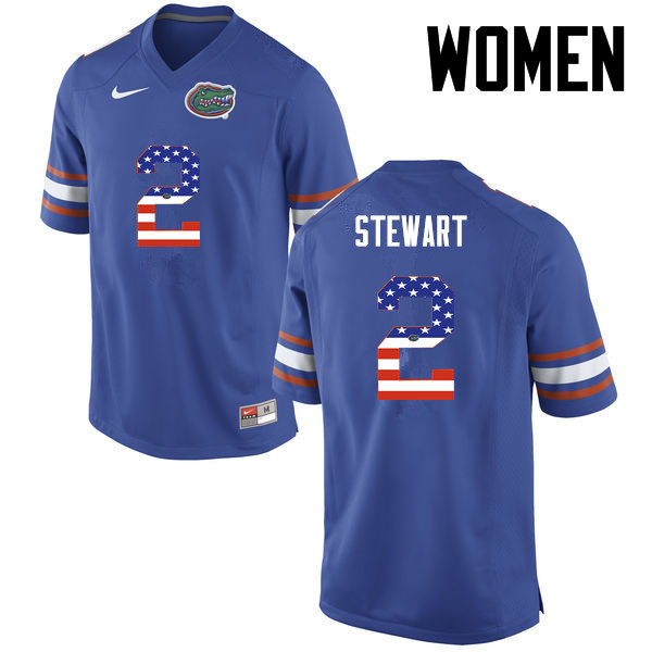 Women Florida Gators #2 Brad Stewart College Football USA Flag Fashion Jerseys-Blue - Click Image to Close